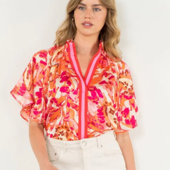 THML Floral Print Short Sleeve Blouse – Multicolor — Size M - Picture 6 of 10